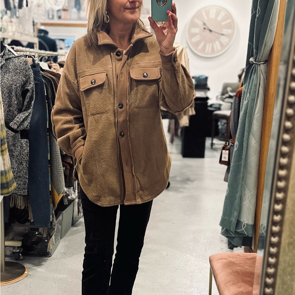 Tan Sherpa Jacket Shacket Large